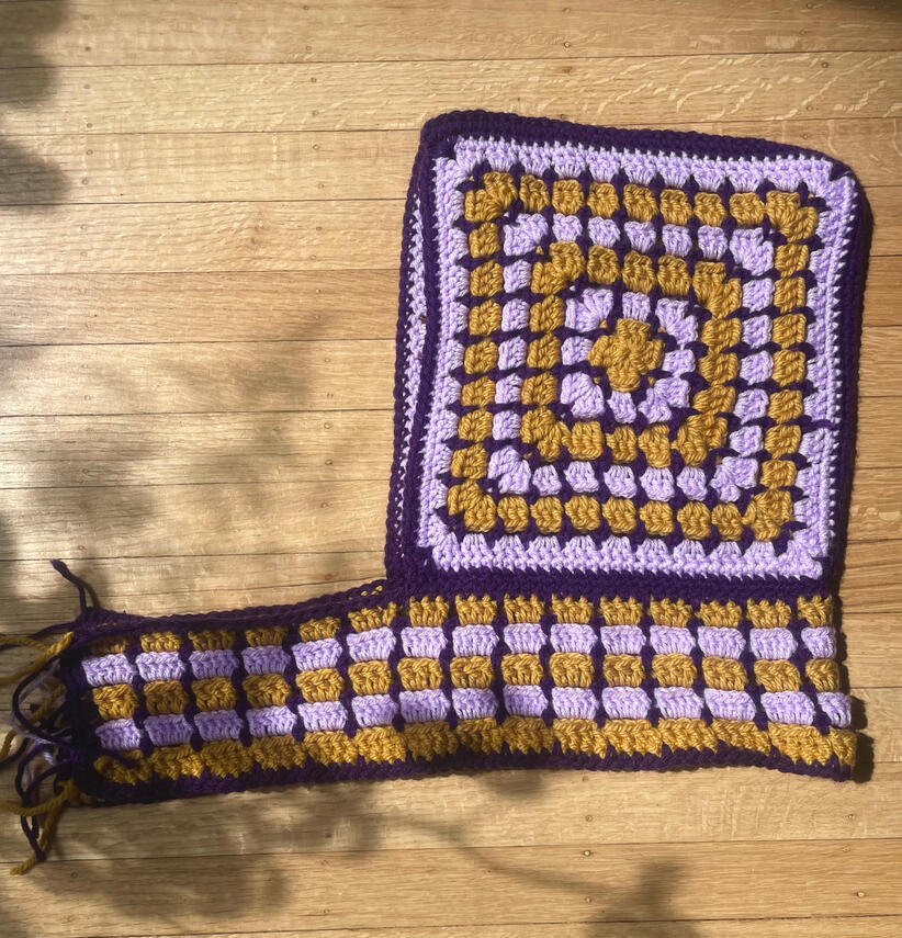 granny square hood left view